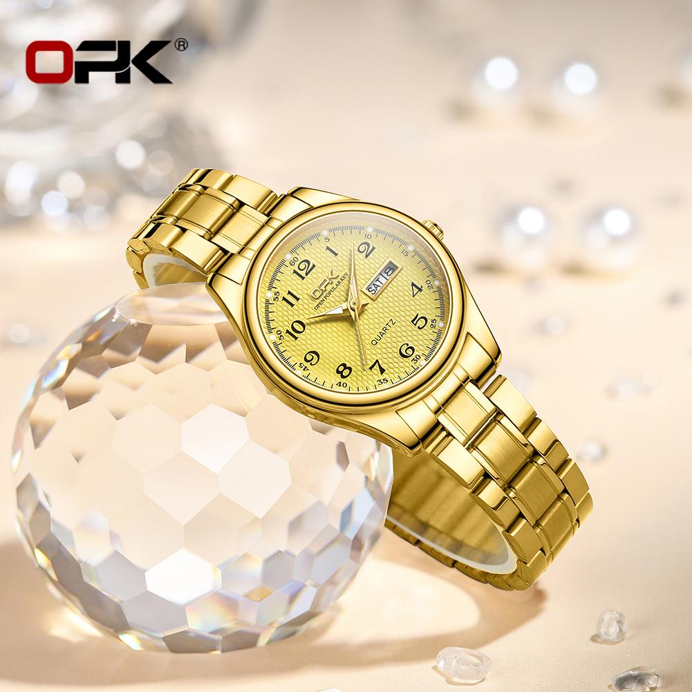 OPK 8110 Women's Calendar Week Quartz Watch Steel Belt Waterproof