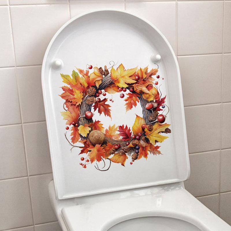 Wall Stickers Maple Leaf Circle Autumn Thanksgiving Day Decoration Toilet Bedroom Door Decoration Self Adhesive Decals