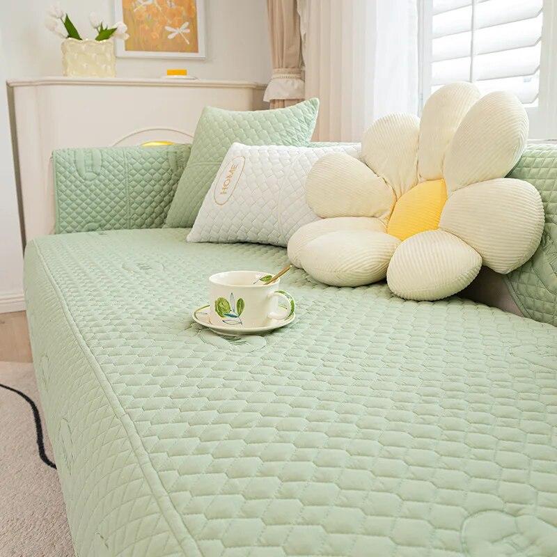 Cotton Sofa Cover Fabric Embroidery Rustic Style Four Seasons Universal Non-Slip Sofa Cover for Living Room Leather Sofa Cover