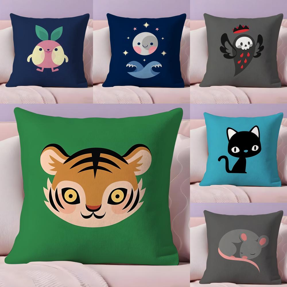Cute Animals Cushion Cover Short Plush Doublesided Print Square Throw Pillow Covers Sofa Home Cushion Decor
