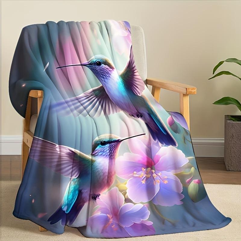 Hummingbird Series digital-printed polyester Bedroom velvet flannel cover blanket Fleece soft sofa cover blankets for beds
