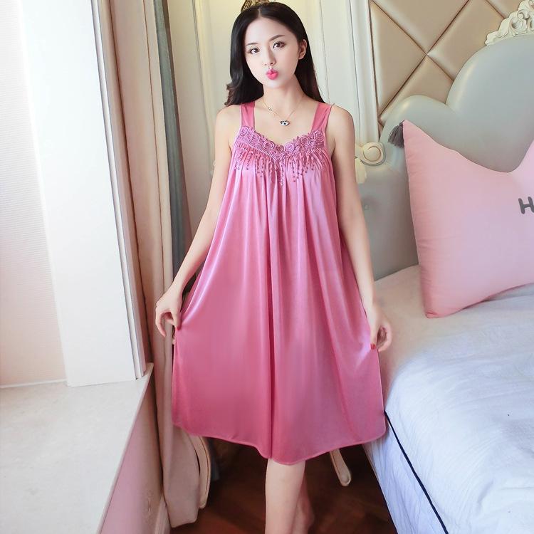 Frühlings-/Sommer Sinnliches Eis-Seide Träger-Nachthemd Damen Nachtwäsche Einzelkleid Einfarbig Loungewear