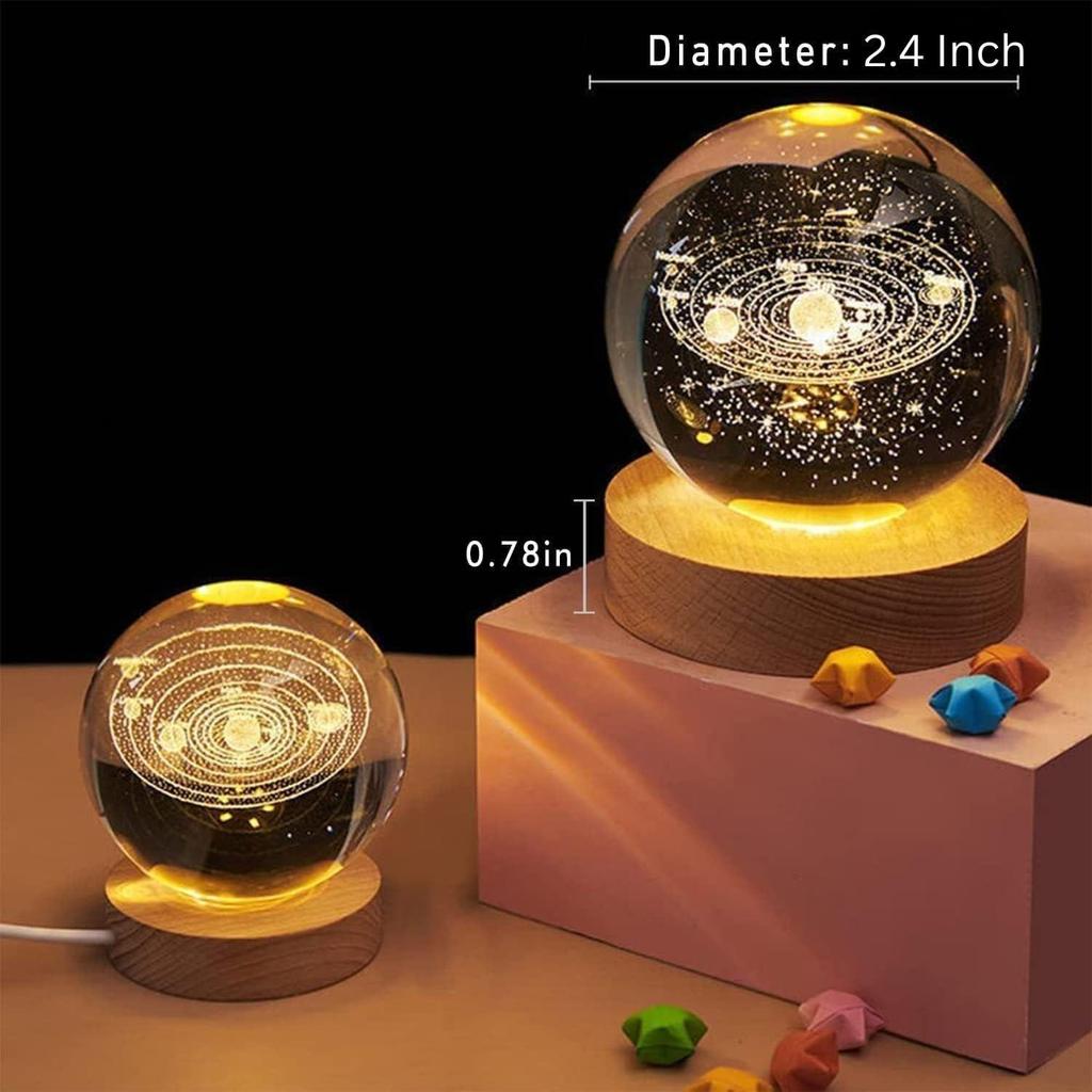 Universe Crystal Ball Night Light,2.4 Inch Glass Ball Night LED Lamp with Woodern Base,Decorations Gifts