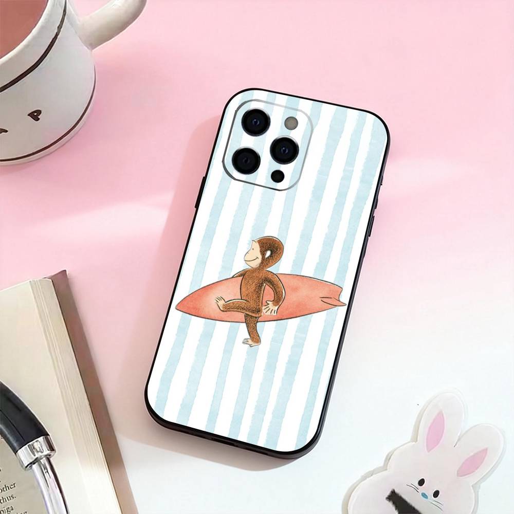 Mokey C-Curious G-Georges Phone Case For iPhone 17,16,15,14,13,12,11 Plus,Pro Max,Soft Silicone Black Cover