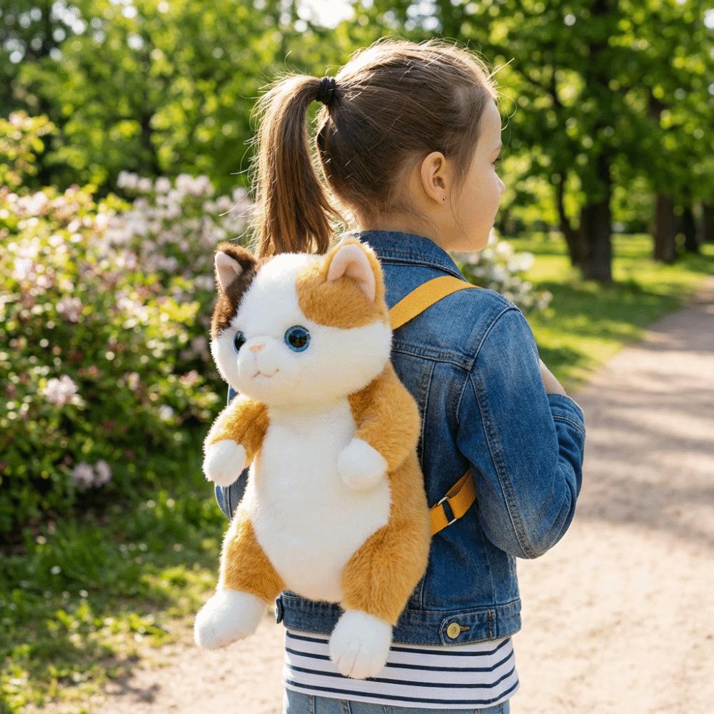 Striped Pattern Cat Plush Backpack Lovable Simulation Cat Bag Stuffed Animal Daypack Home Decor