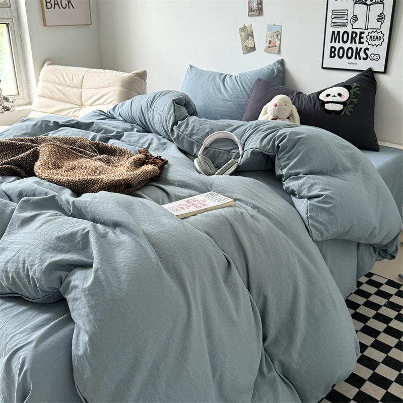 Cotton 4pcs set can sleep naked, super soft pure cotton quilt cover, student dormitory three-piece set, bed sheet, bed hat