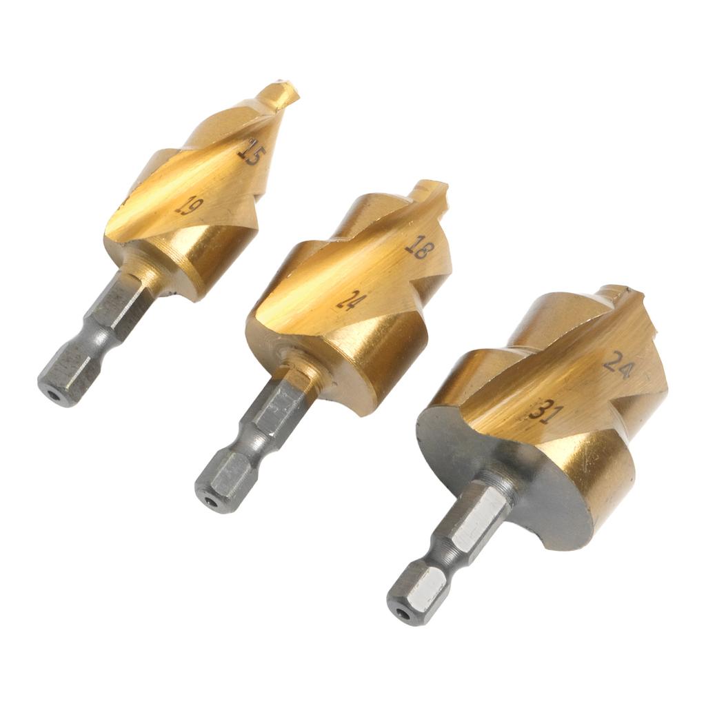 3pcs Water Pipe Expansion Drill PPR Lifting Drill Bit Hexagon Shank Step Drill Bits Plumber Electrician Pipe Drilling Bit