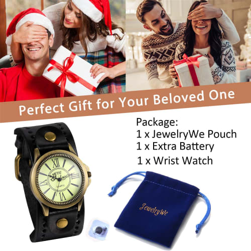 JewelryWe Antique-Style Wristwatch for Men and Women, Unisex, with a Dial-Style Frame, Retro Style, Stylish Leather and Alloy Design, Perfect for Birt