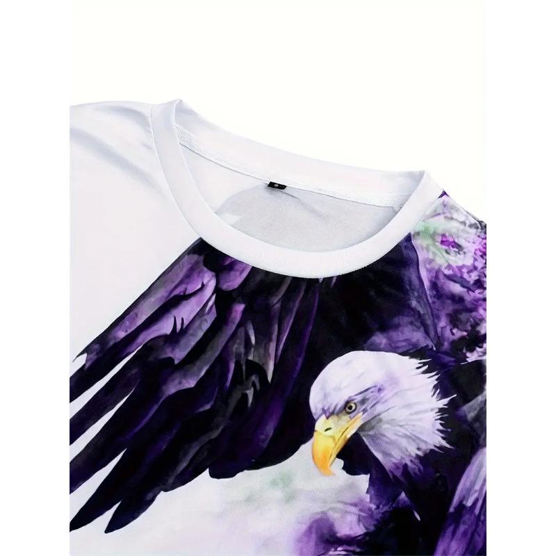 New Summer Fashion Men's 3D Printing Graffiti Pattern Loose T-Shirt Street Trendy Casual Short-Sleeved Oversized Male Clothing Eagle Patterned T-shirt