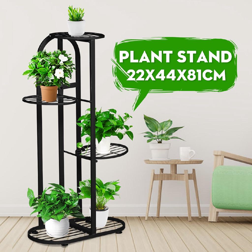 4-Tiers Holder Flower Pot Rack Garden Shelf Stand Outdoor Indoor Black White Iron Art Tree Design Plant Stand 22x44x81cm