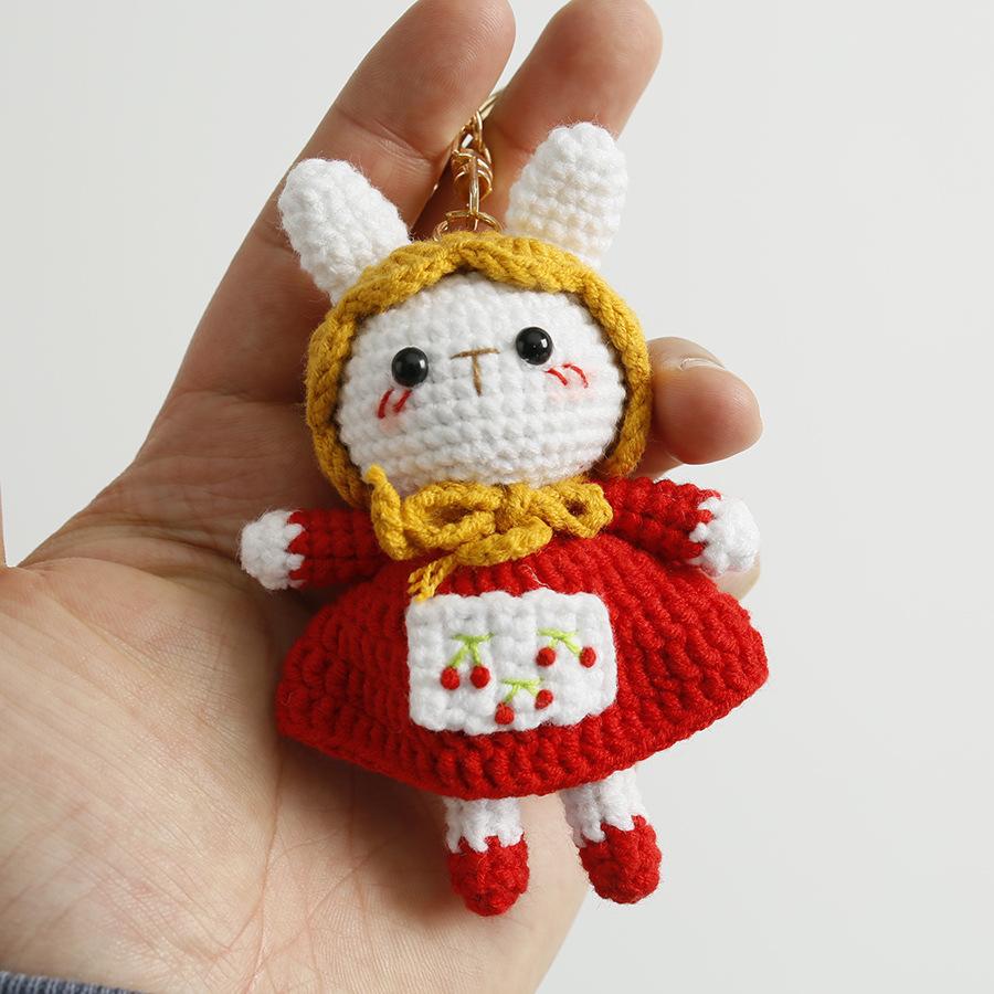 Handmaking Crochet Rabbit Doll Keychain For Gifts Cute Animal Doll Crochet Keychains Knitting Kitten Keyrings Custom