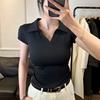 Personality Pure Desire Spice Girl Slim Fit Versatile Polo Collar Short Sleeve Summer Fashion Age Reduction Thin Solid Color Top Ins Tide