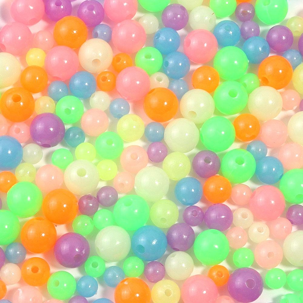 100pcs 6/8/10mm Luminous Acrylic Beads Mixed Color Round Loose Spacer Beads For Jewelry Making DIY Bracelet Necklace Accessories