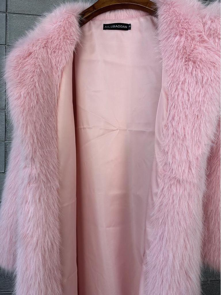 Women's Extra Long Faux Fur Coat with Suit Collar