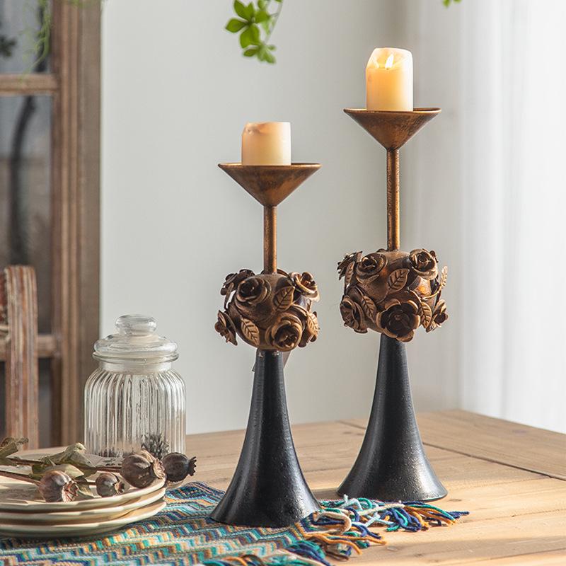Vintage Iron Art Candlestick: European Retro Nostalgic Ornament for Dining Table or Living Room Decor.