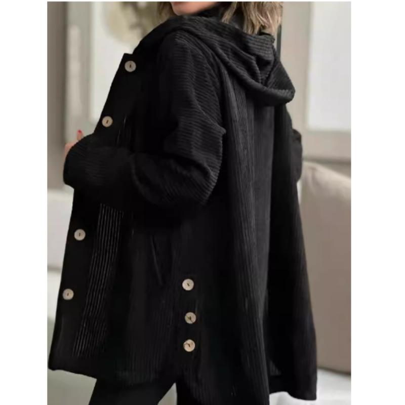 Spring European and American Fashion Loose Fitting Corduroy Jacket for Women  Casual Hooded Jackets