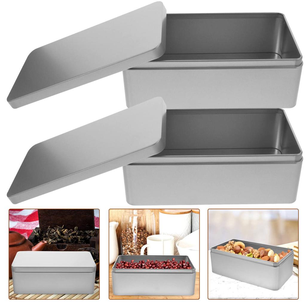 FRCOLOR Tin Can Storage Can Set of 2 Square Rectangular With Lid Small Item Container Metal Case Cookie Can Confectionery Tea Caddy Sundries