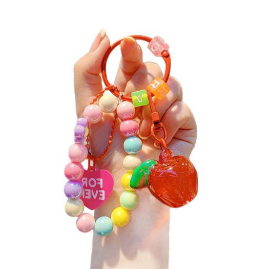 Подвеска-брелок с фруктами, брелок с цветными бусинами, милый прозрачный мешочек-фрукт, брелок для рюкзака, кошелька, подарок для женщин, девочек, подростков красный