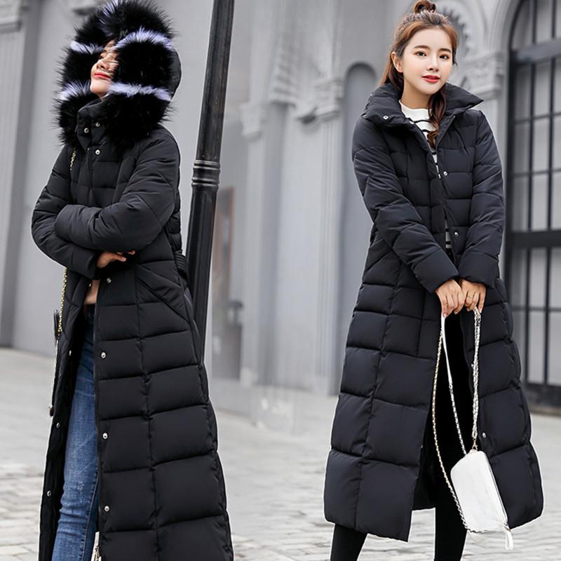 Lange Parkas im koreanischen Stil, modisch, lange, knielange Baumwolljacke für Damen, dicke, warme, wattierte, schlanke Parkas und Mäntel, wattierte Jacke für Damen, Größe S mit Kapuze