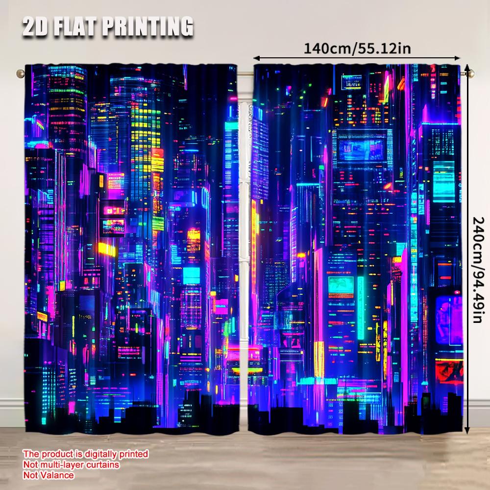 Modern Retro Punk Night City Curtain Futuristic Aesthetic Apply Bedroom Living Room Office Dormitory Curtains Set Of 2 Made Polyester Area Decor