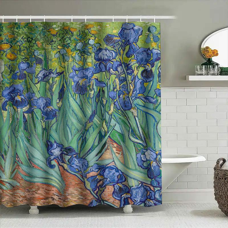 Van Gogh Irises Shower Curtain Waterproof Fabric Wall Decor for Bathroom Modern Blue Floral Print Home Decor (Green) by AliExpre