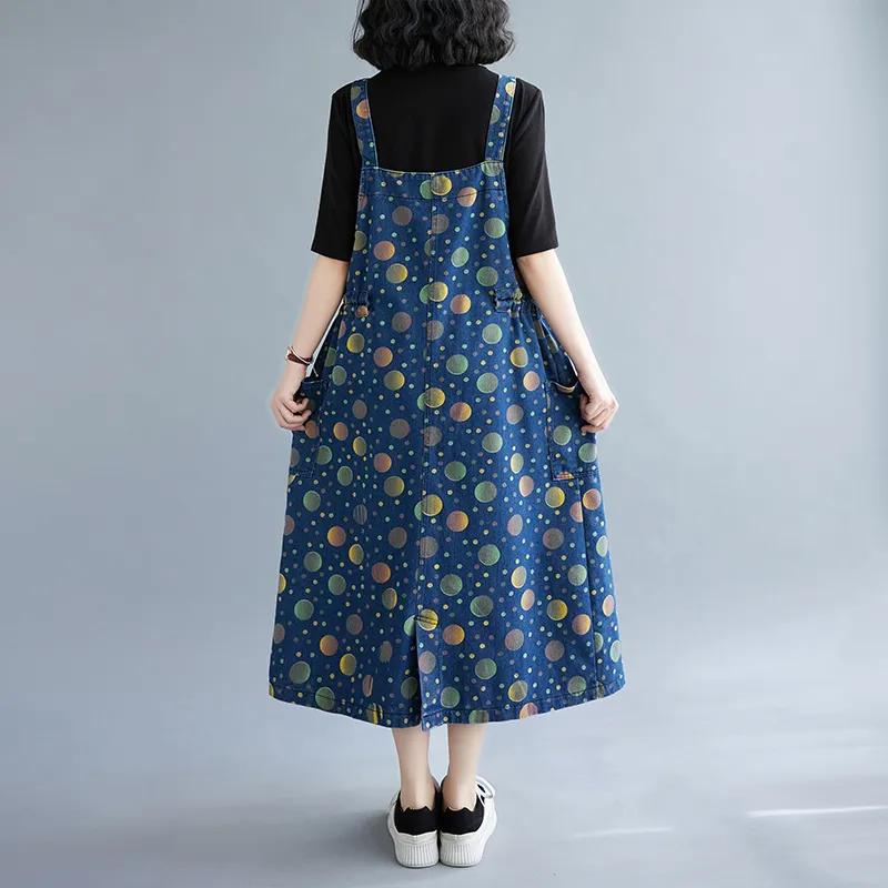 Plus Size Women's Loose Printed Denim Casual Sleeveless Skirt Spring Autumn Fashion Back with Skirts Women Denim Skirts