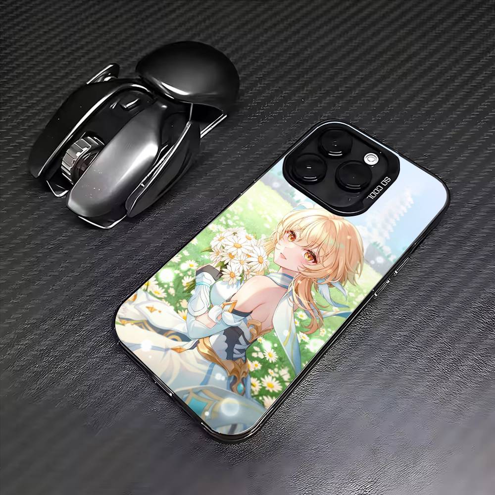 G-Genshin Lumine Impact Phone Case For iPhone17,16,15,14,13,12,11 Plus,Pro Max Colored Silver Plated Inside Cover
