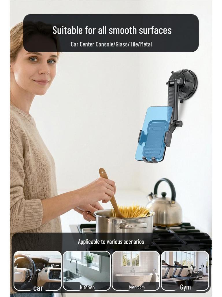 Universal Adjustable Car Console Phone Holder with Suction Cup for Trucks & Ride-hailing Vehicles
