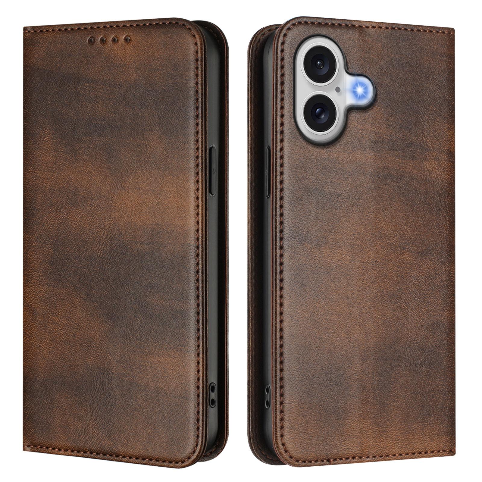 

For iPhone 17 Wallet Cases Retro Texture RFID Blocking Leather Phone Cover Brown