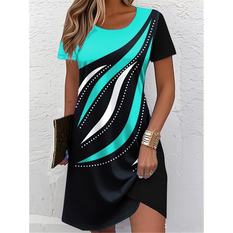 Striped Pattern Fashion Women Mini Dresses Summer Short Sleeve 3D Printed Streetwear Ladies Dress 3XL Plus Size Casaul Dress