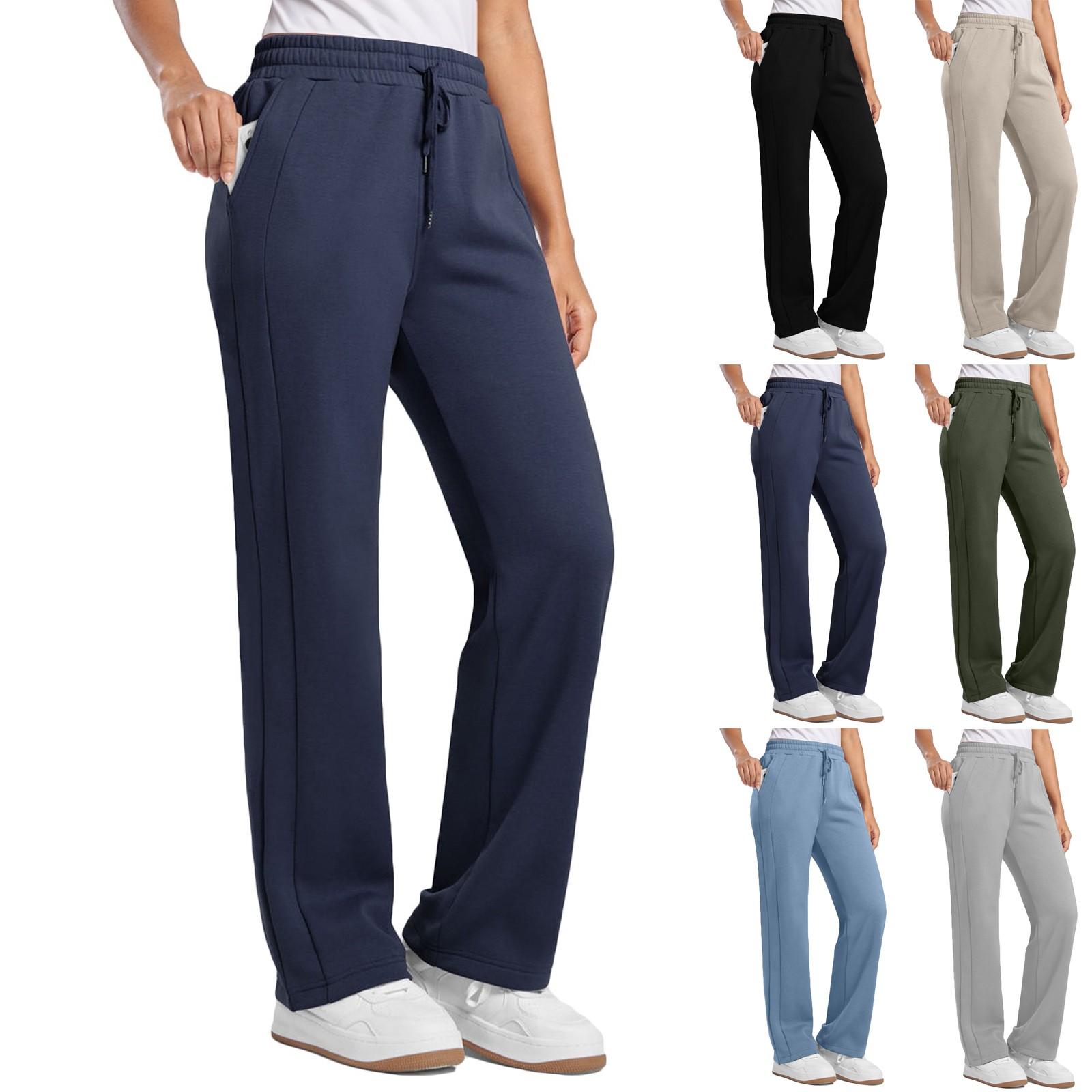 

Women s Casual And Fashionable Solid Color High Waisted Drawstring Straight Pocket Casual Pants XL небо синє кольору