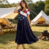 Women’s Short Sleeve V Neck Maxi Dress with Star and Stripe Print Loose Fit Casual A Line Long Dress for Summer Daily Wear