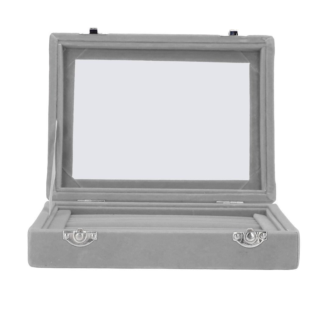Jewelry Box 7 Slots Velvet Jewellery Holder Storage Display Case for Earring Bracelet Gray