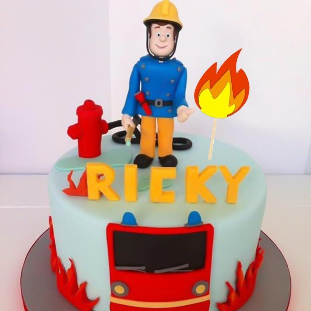 Papierkarten Kuchendeckel Holzstäbchen Feuer Kuchendekorationen Geburtstagsparty Supplies