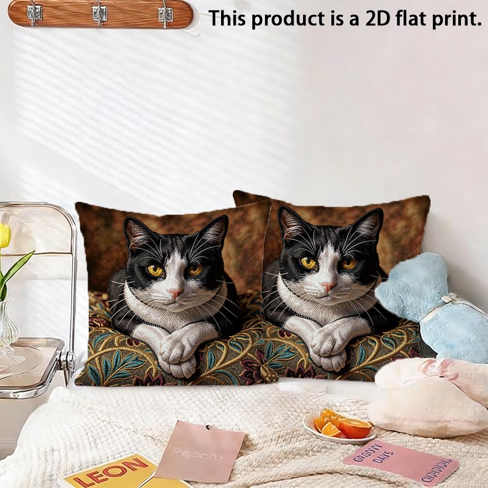 2pcs Vintage Tuxedo Cat 2D Print Throw Pillow Cover Decorative Cushion Case for Sofa Bedroom Living Room Cushion cover
