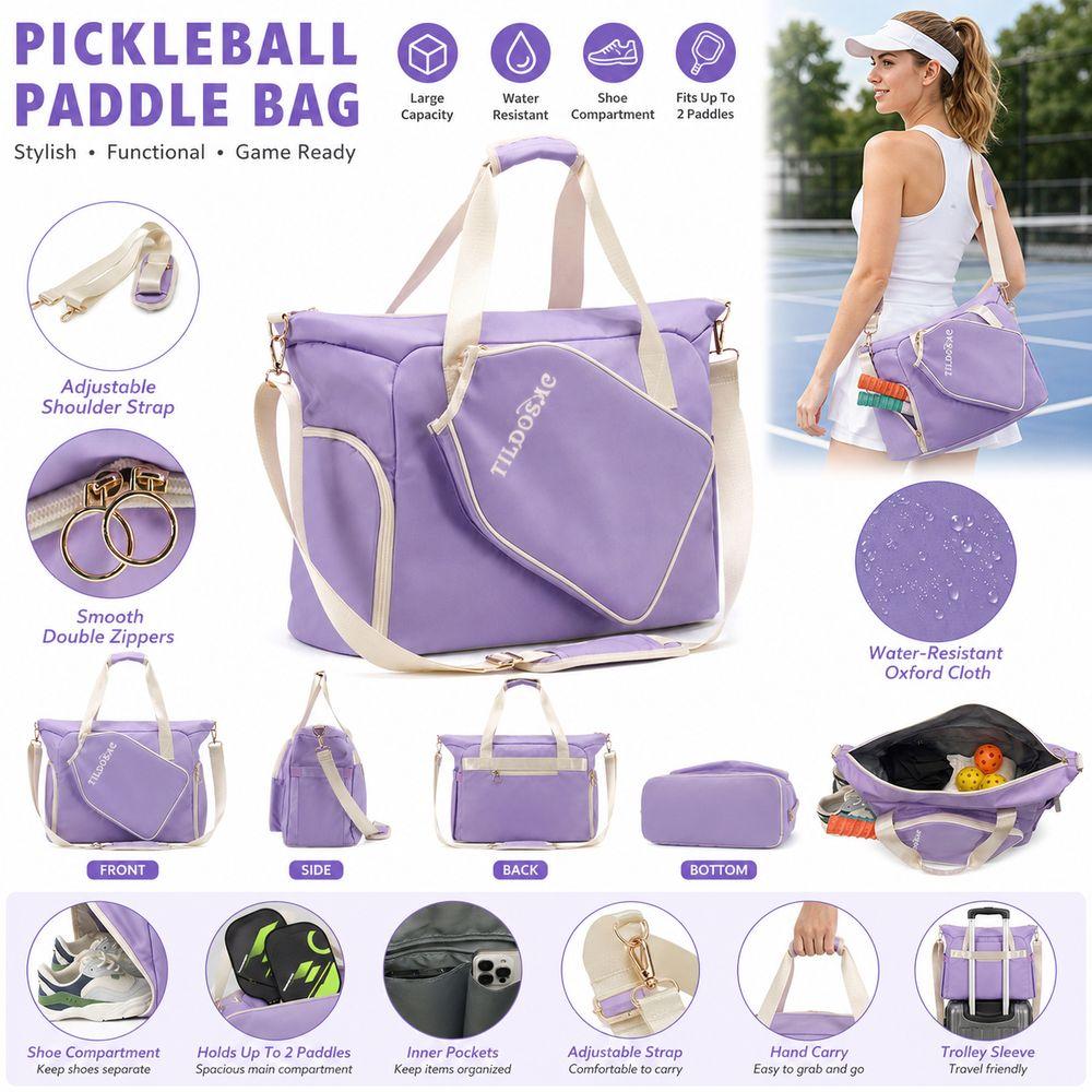 Large Capacity Pickleball Paddle Bag with Shoe Compartment Pickleball Racket Shoulder Bag