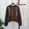Autumn and Winter New Sweet Age-reducing Crew Neck Embroidered Knitted Cardigan Soft Waxy Sweater Jacket Women