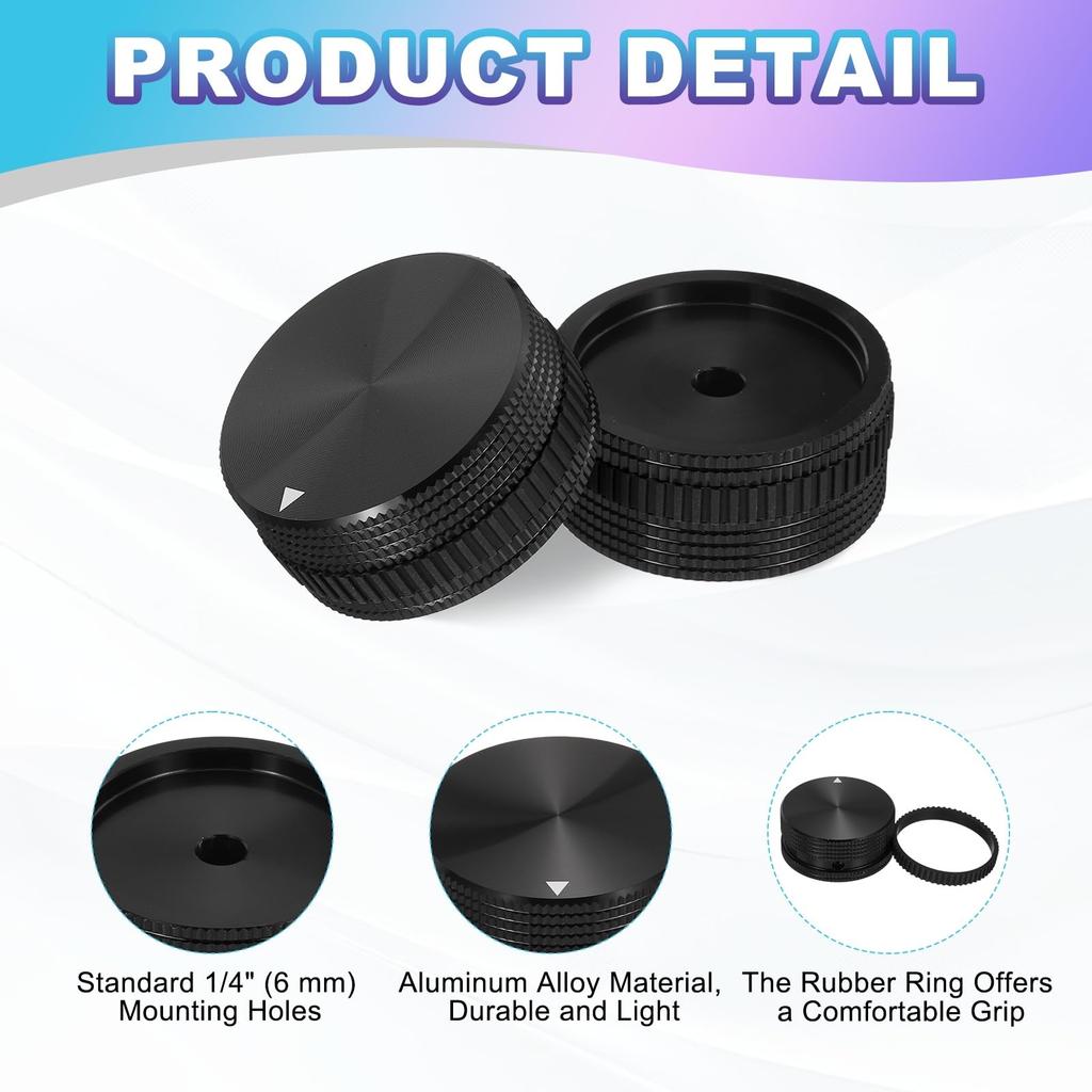 Uxcell 2pcs Aluminum Potentiometer Knobs Inch Volume Audio Control Knobs 18mm X 40mm Screw Type Potentiometer for Guitar and Black Rubber Ring Wrench