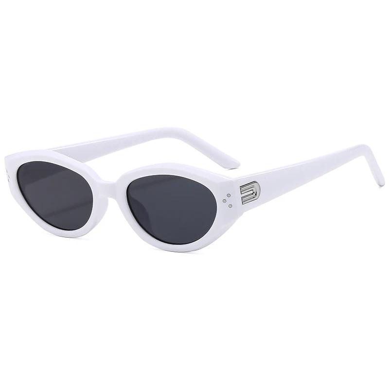 Trend Clear Gray Cat Eye Oval Sunglasses  Women Brand Design Rivets Sun Glasses Cateye Frame Men Shades Eyewear Female Uv400