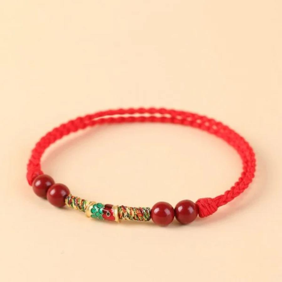 Lucky Cinnabar Red Gold Color Beads Natural Stone Beaded Bracelet for Women Bracelet Party Jewelry Bring Good Luck Gift