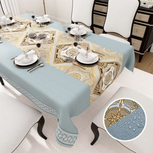 

Rectangular tablecloth, 140 x 220 cm, haze blue, waterproof, for indoor and outdoor use, dining room, garden, camping