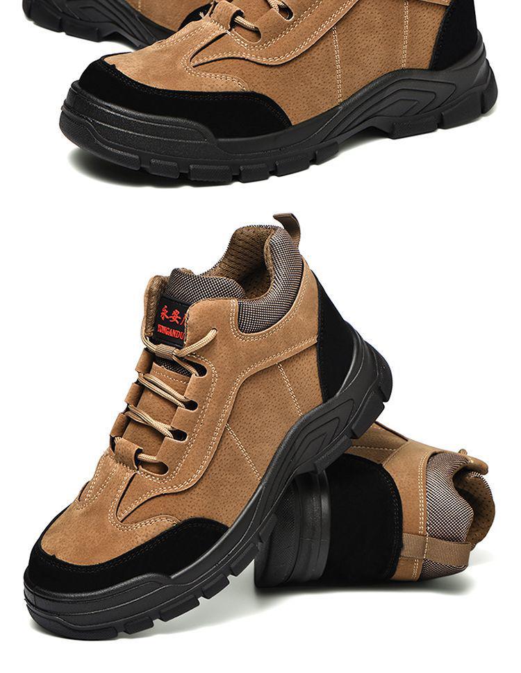 Men's Steel Toe Safety Work Shoes: Solid Bottom, Anti-Smash, Anti-Puncture, Lightweight, Wear-Resistant, Thick Sole, High-Top Protection.