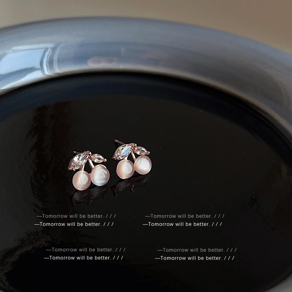 

Zircon Cat s Eye Cherry Earrings for Women - Sweet Japanese & Korean Style, Simple Fashion, Fresh Design.