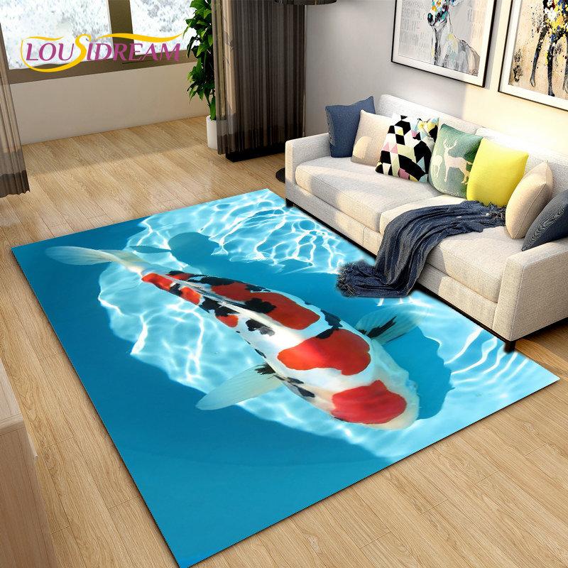 Covor de zonă 3D Fish Golden Arowana Betta Fish, covor pentru sufragerie, dormitor, canapea, covoraș, decor, covoraș anti-alunecare pentru joacă pentru copii