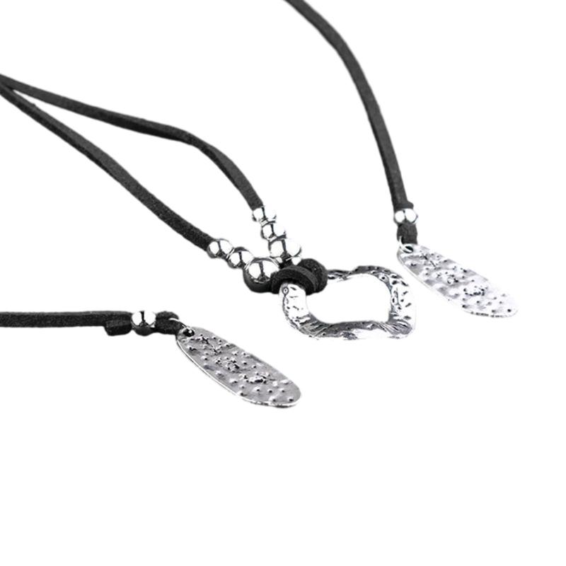 

Unique Silver Sheet Pendant Necklace Irregular Ring Clavicle Chain Goth Gypsy Hippy Choker Sweater Chain Jewelry Unisex чорний