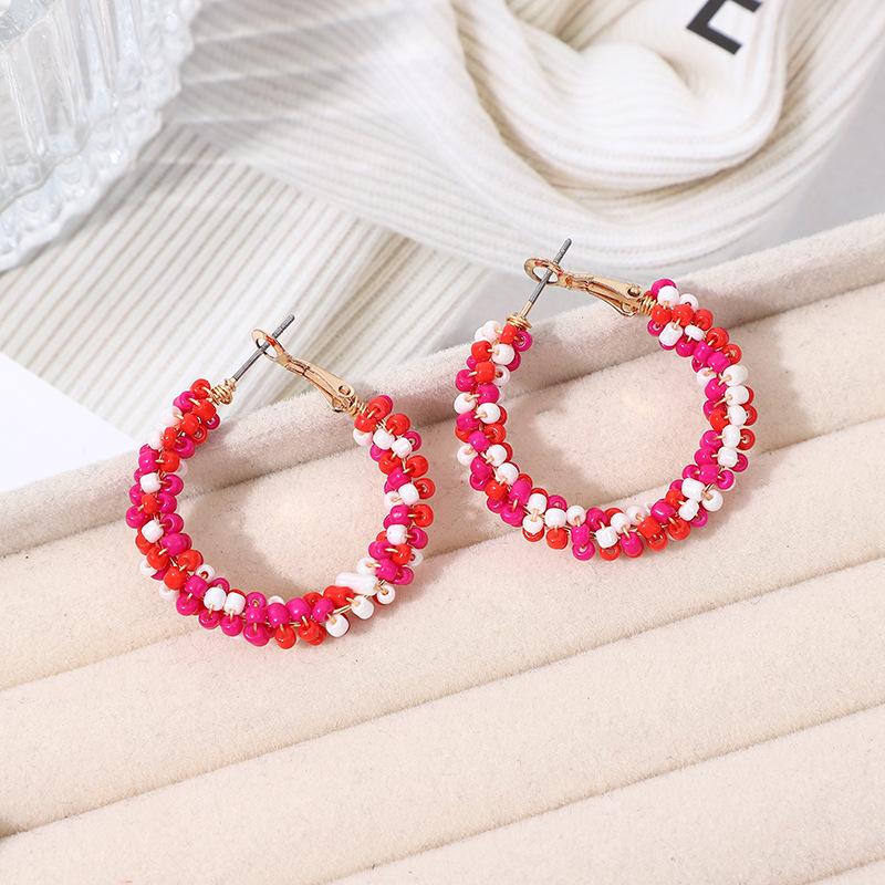 Original Bohemian Style Glass Seed Bead Winding Earrings for Women, Cute Little Earrings, Exquisite Handmade Tassel Rainbow