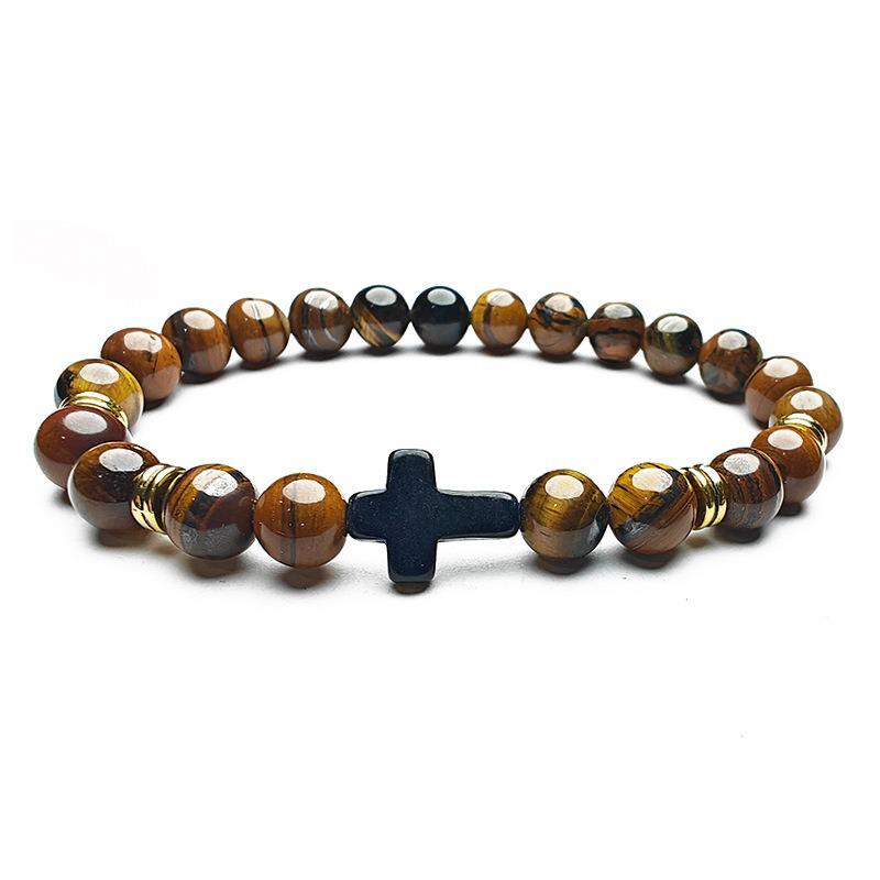 Temu Volcanic Rock & Turquoise Tiger's Eye Gemstone Elastic Bracelet