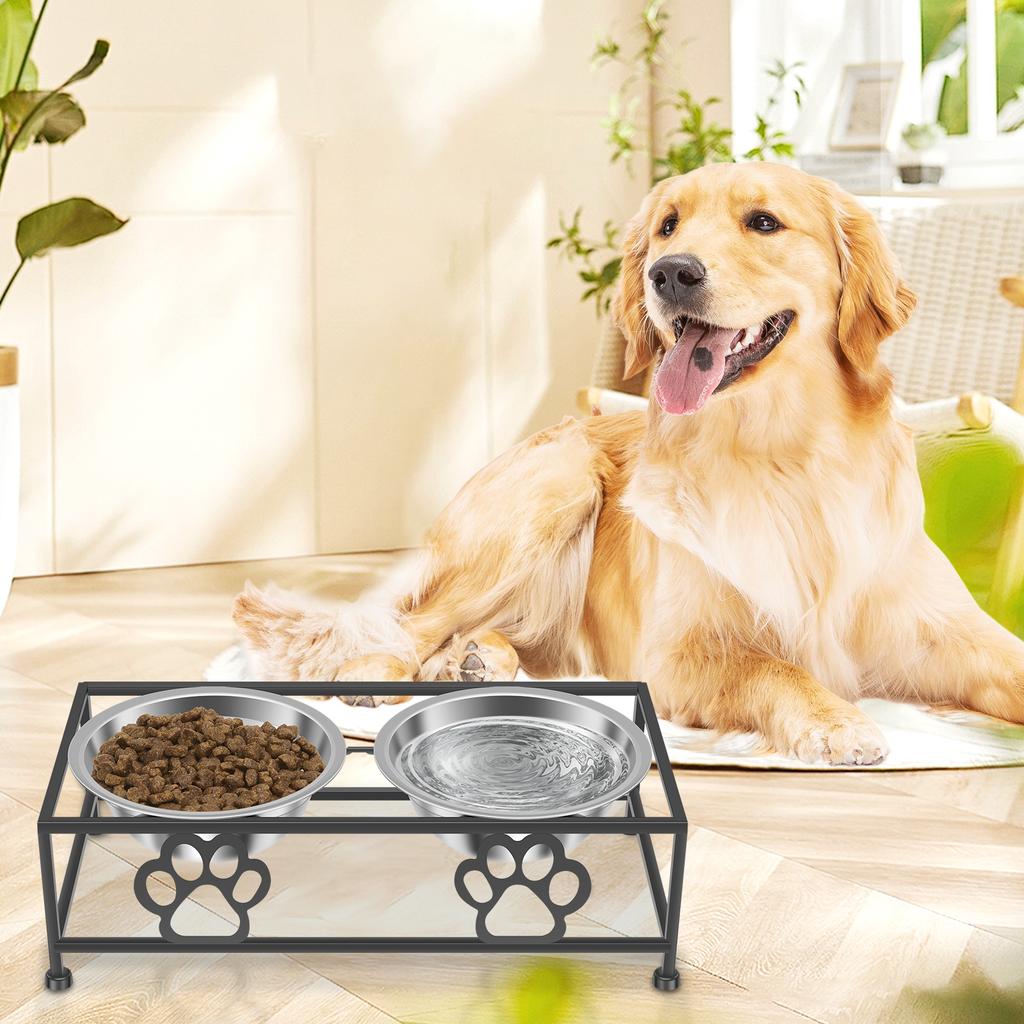 Elevated Cat Bowls Stainless Steel Double Bowl Anti Tip Pet Dish Holder with 2 Bowls for Cat Dog Improve Feeding Posture