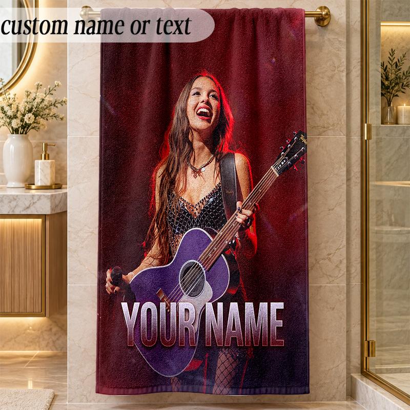 Beach TowelOlivia Rodrigo Custom Name Text Personalized Soft Towel for Beach Pool Indoor Home Decor Gift