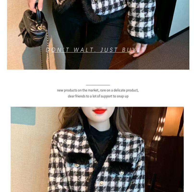 Women's French Chic Houndstooth Chunky Knit Coat - Warm, High-End Autumn/Winter Top with Raw Edges